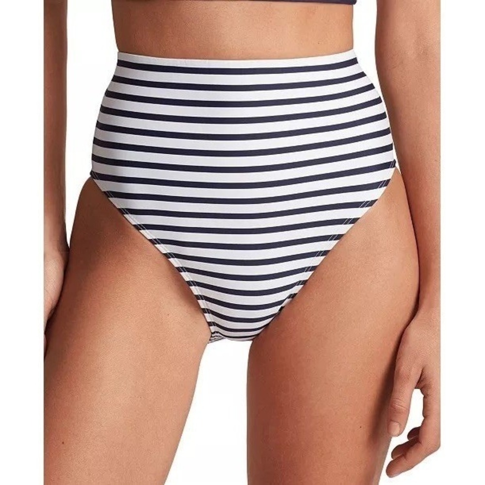 NWT Lauren Ralph Lauren Bikini Bottoms Navy White Striped High‎ Waist 10 $80